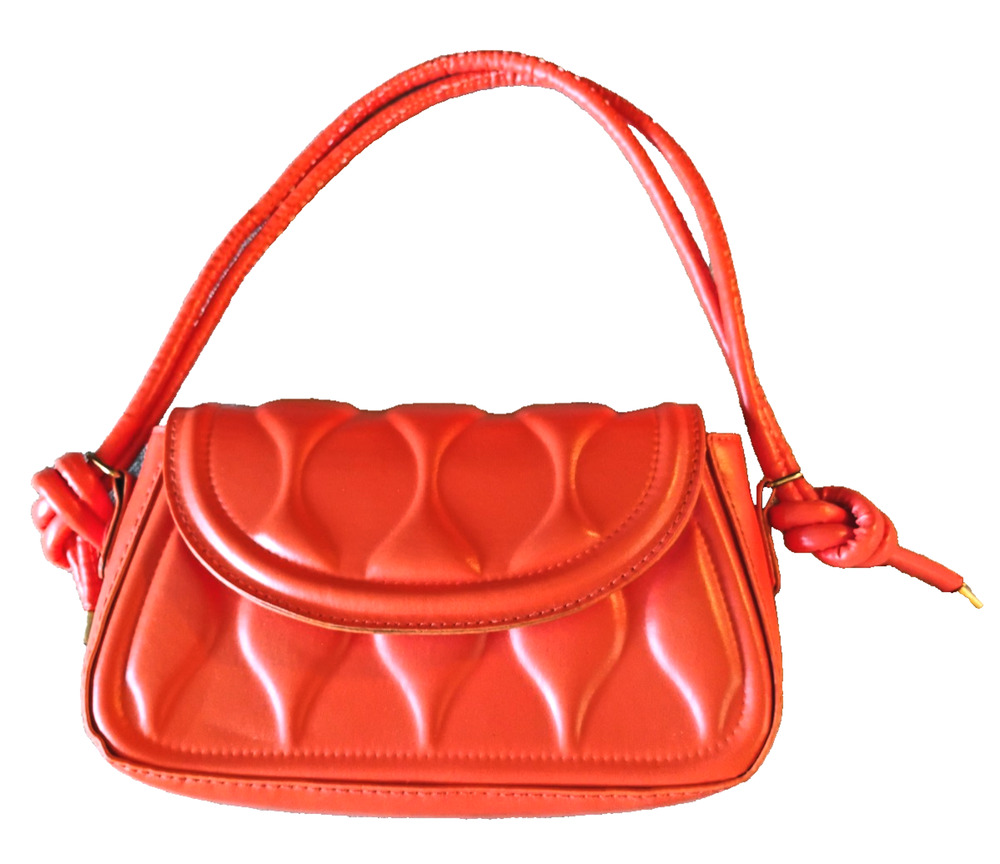 Orange Small Shoulder Bag Purse Y2K Padded Flap Double Top Handle Retro